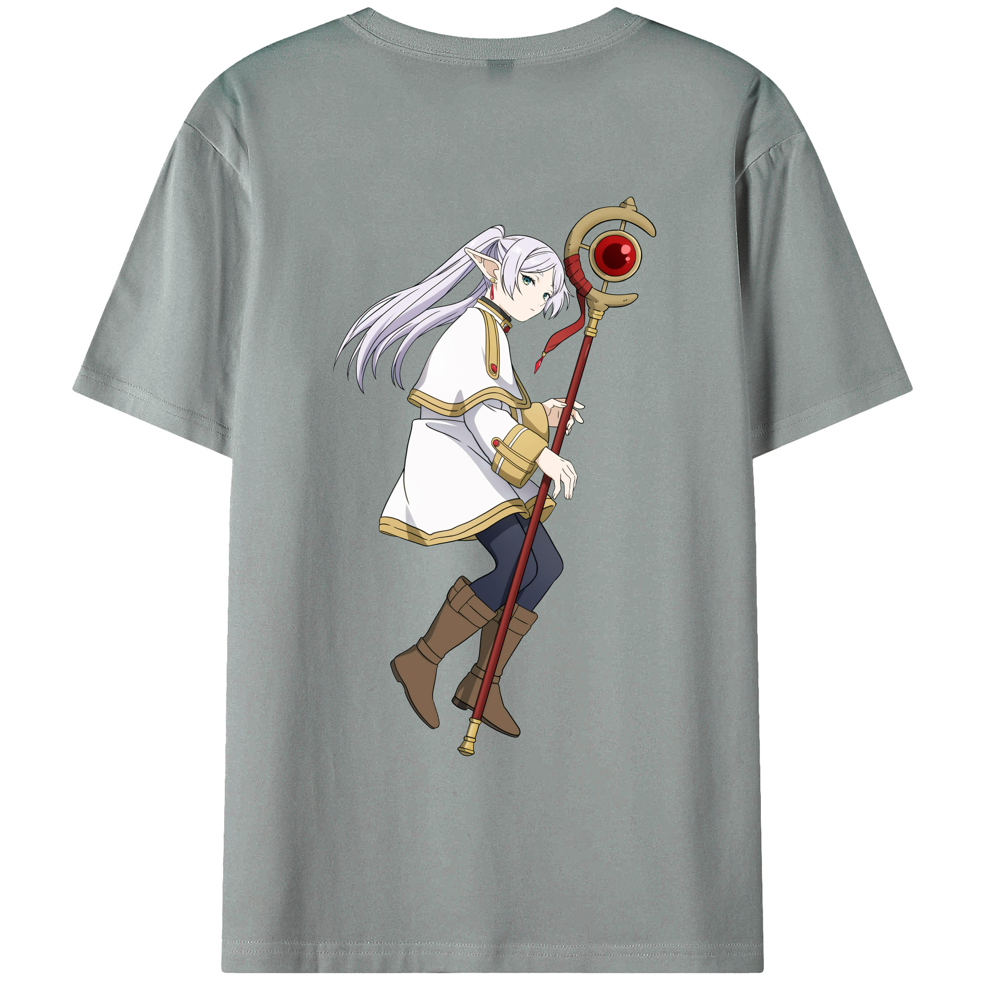 （画像用） 葬送のフリーレン Frieren 綿100％ メンズ半袖Tシャツ（バックプリント） 通気性